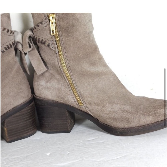 UGG Mousse Suede Leather Whipstitch Back Bow Ankle Boots - Picture 4 of 7